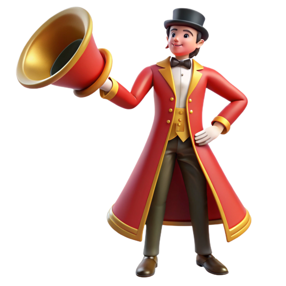 serene rustic Announcer Cartoon 3D Model Red Coat, Megaphone authentic png