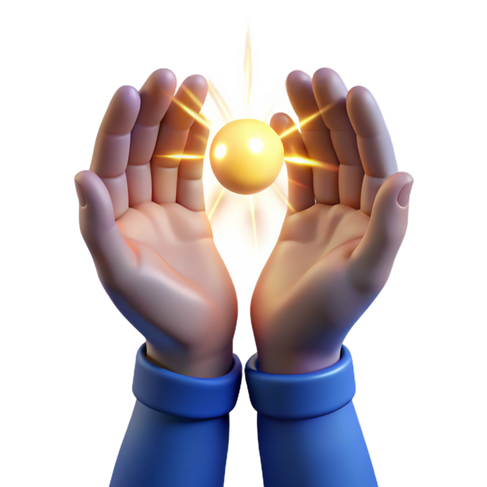 magnificent vintage Glowing Orb Held in Hands 3D Render of Hope and Potential high quality png