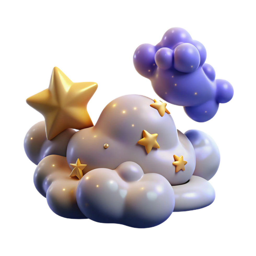 serene rustic 3D Render Dreamy Clouds, Stars, Night Sky genuine png