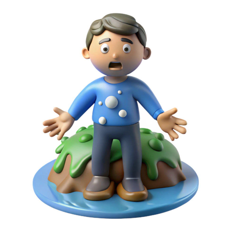 extraordinary traditional Cartoon Boy Stranded on Tiny Island premium png