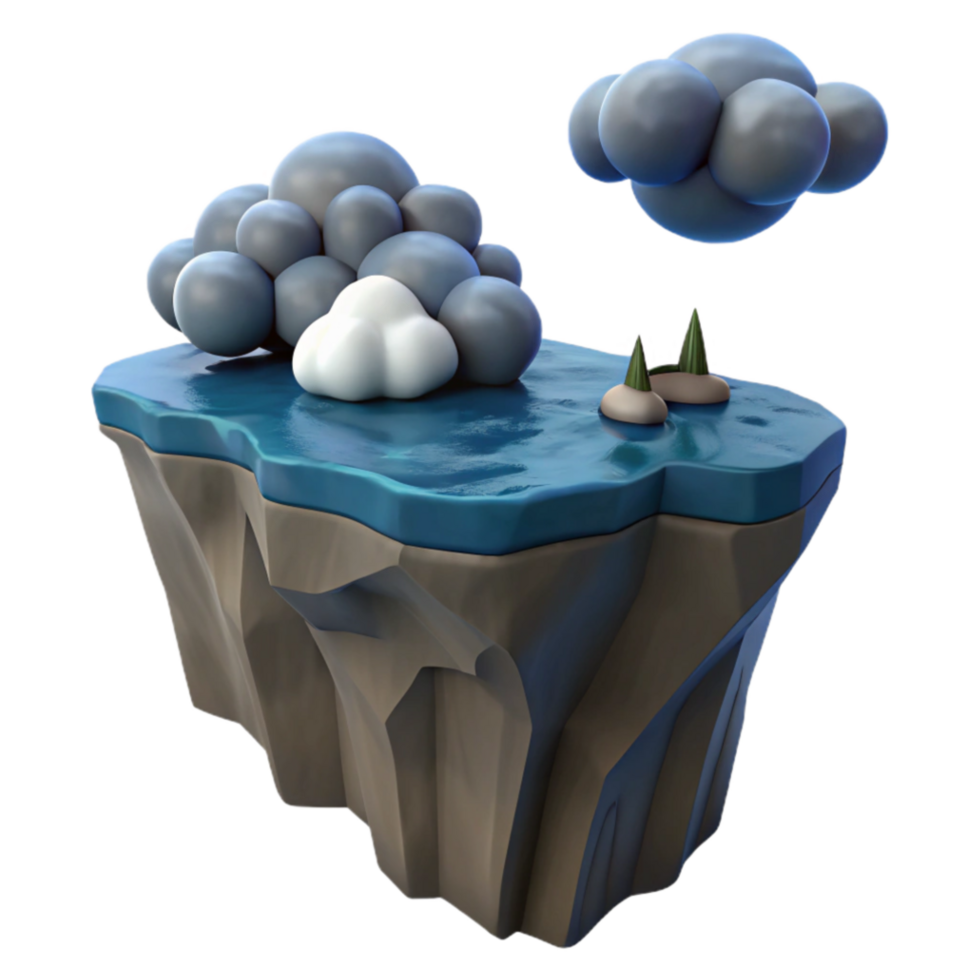 impressive traditional Floating Island Scene 3D Clouds, Water, and Rock authentic png