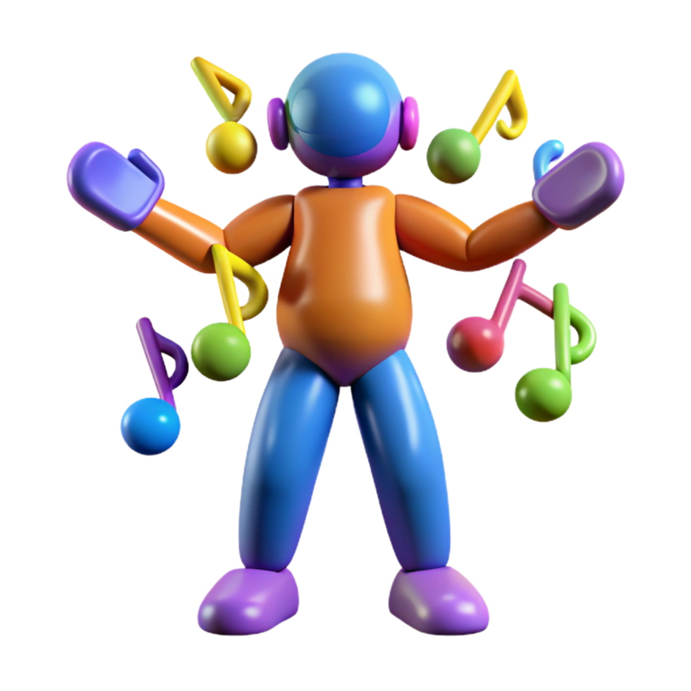 serene contemporary Joyful 3D Character with Musical Notes exclusive png