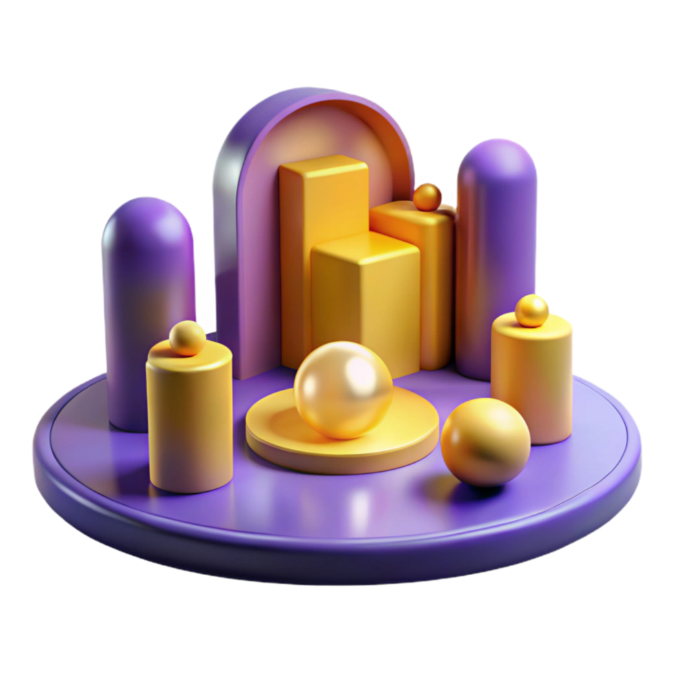 impressive creative Abstract 3D Render Yellow and Purple Geometric Forms high quality png