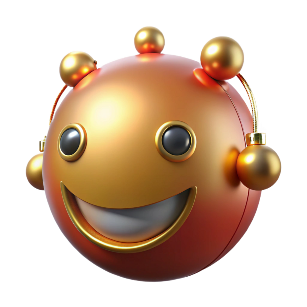 vibrant artistic Happy Robot Emoticon 3D Render of a Smiling Metallic Sphere exclusive png