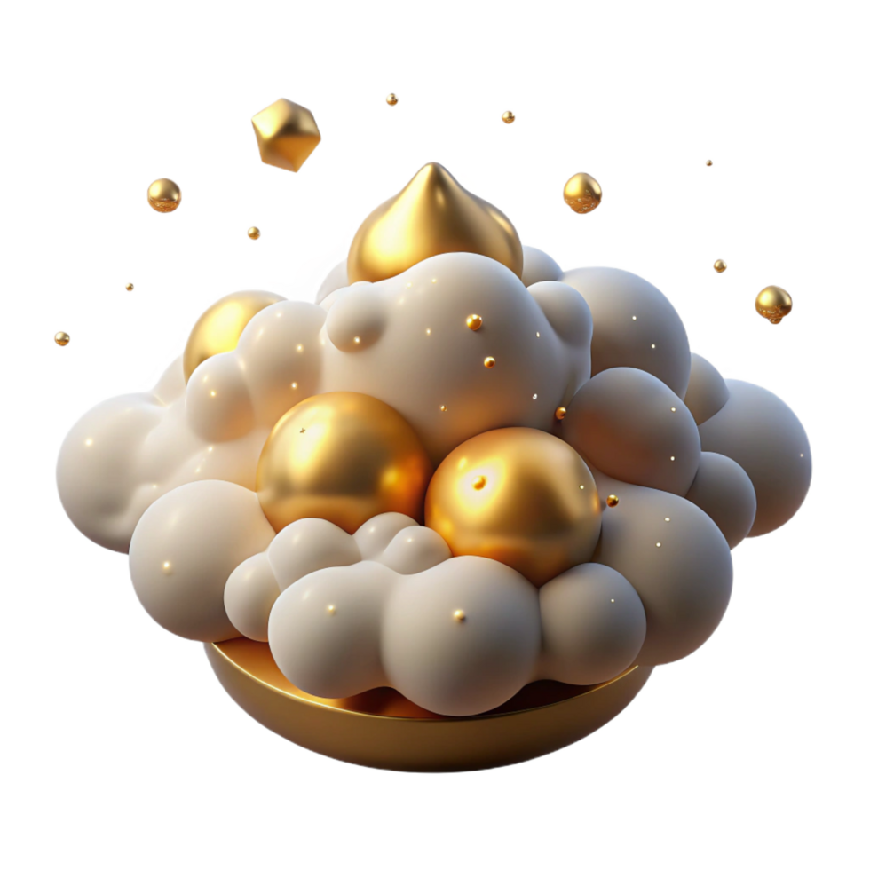 vibrant creative Abstract Gold and White 3D Render Fluid Shapes premium png