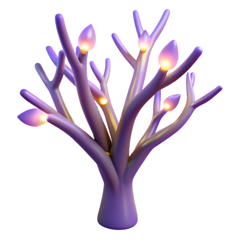 stunning abstract Glowing Purple Tree 3D Render of Illuminated Branches high resolution png