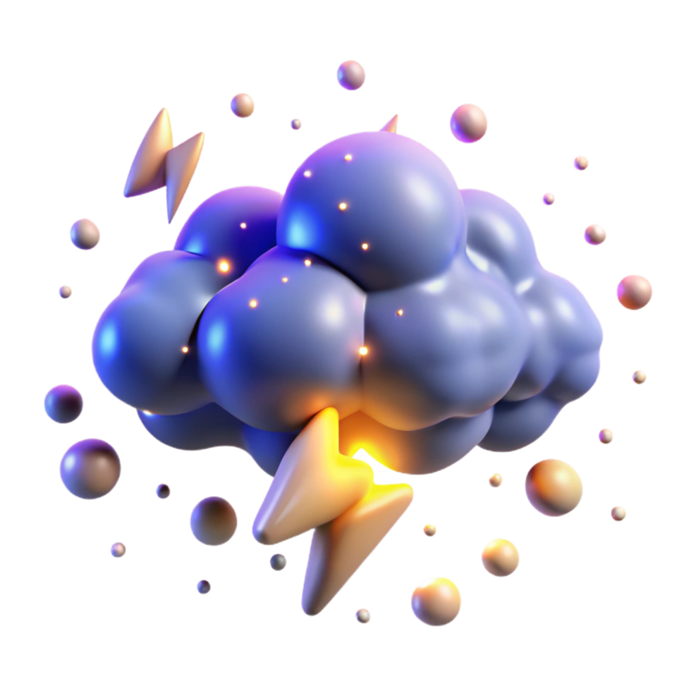 wonderful classic Glowing 3D Cloud with Lightning Bolts 4K png
