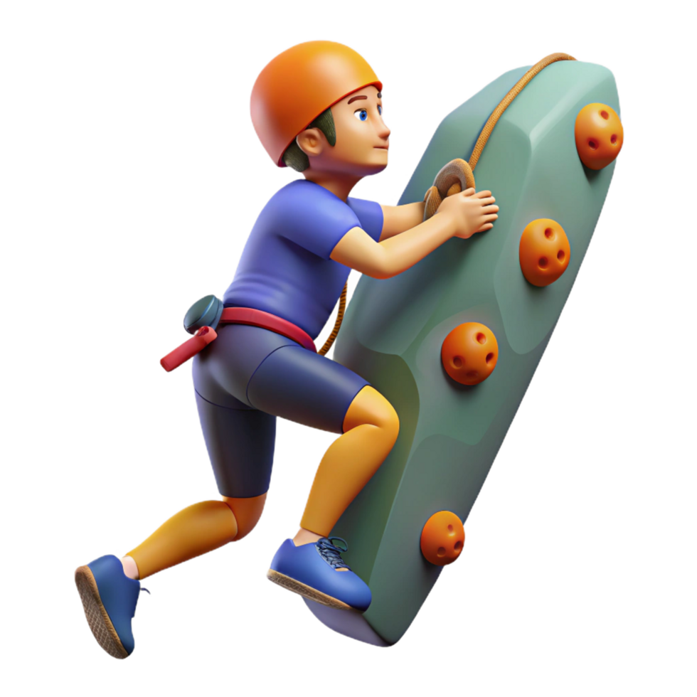 beautiful artistic Cartoon Climber Ascending Indoor Rock Wall 4K png