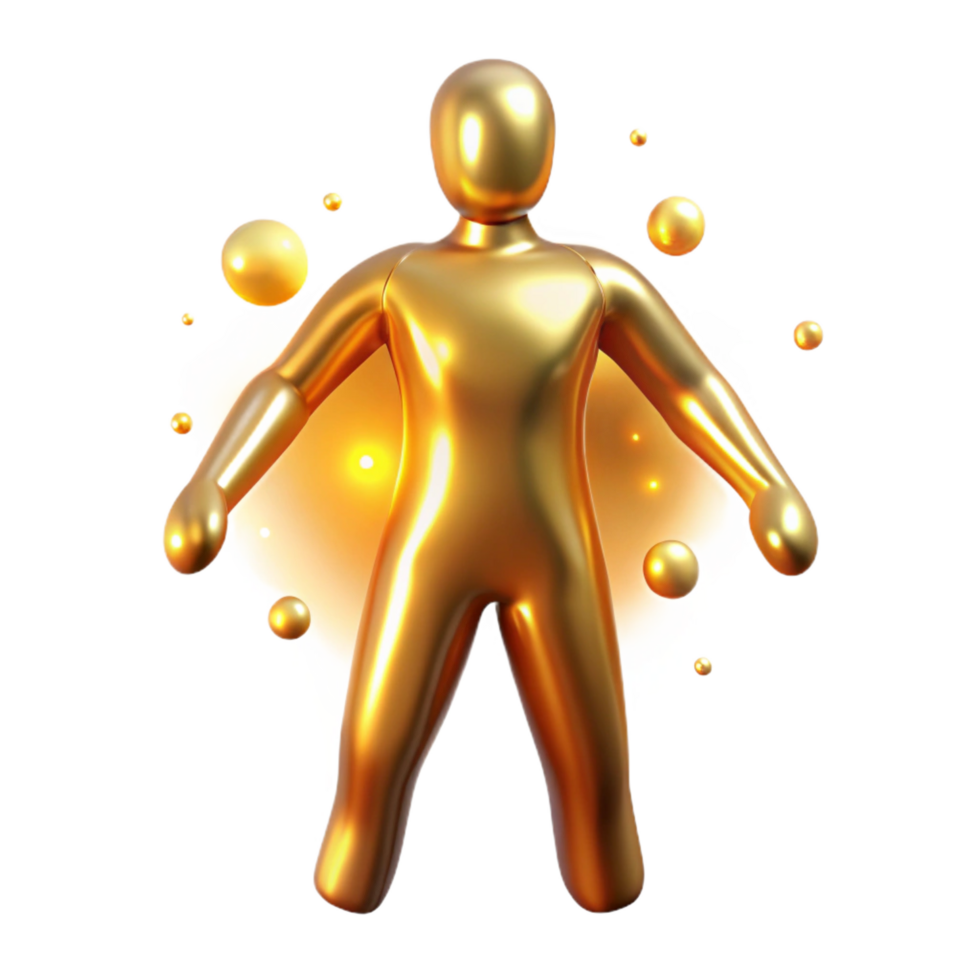 wonderful modern Golden Figure in Energy Burst Abstract 3D Render premium png