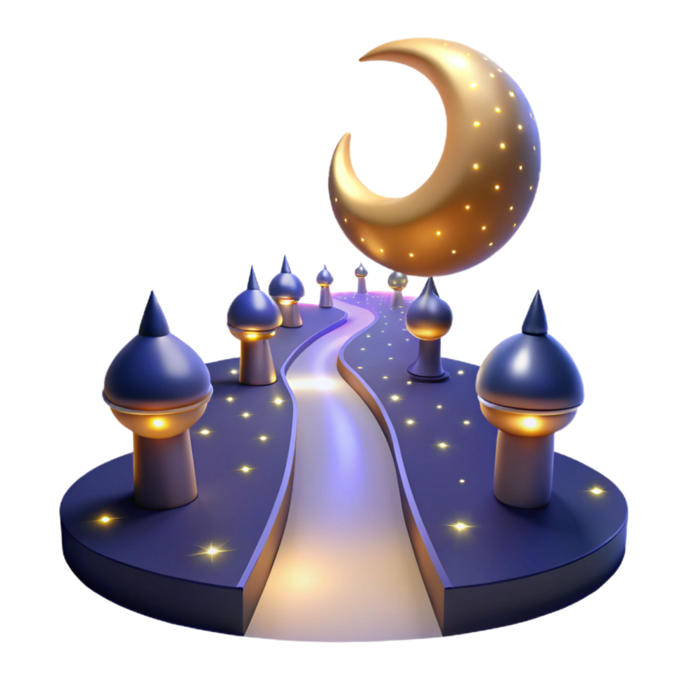 impressive contemporary Crescent Moonlit Path Illuminated Night Scene authentic png