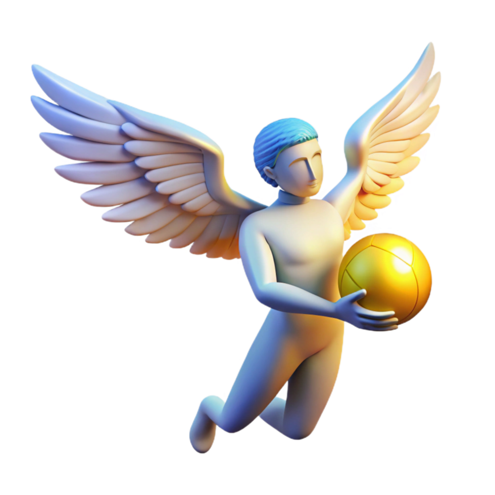 elegant minimalist Angelic Figure with Golden Sphere 3D Render high quality png