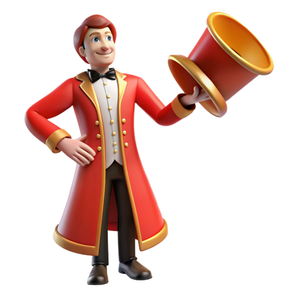dramatic creative Ringmaster, 3D Render, Red Coat, Top Hat, Circus, Fun, Celebration, Festive, Entertainment, Show original png