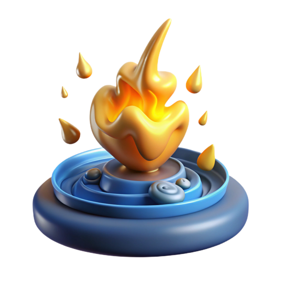 magnificent artistic Abstract 3D Flame Render Molten Gold on Blue Base genuine png