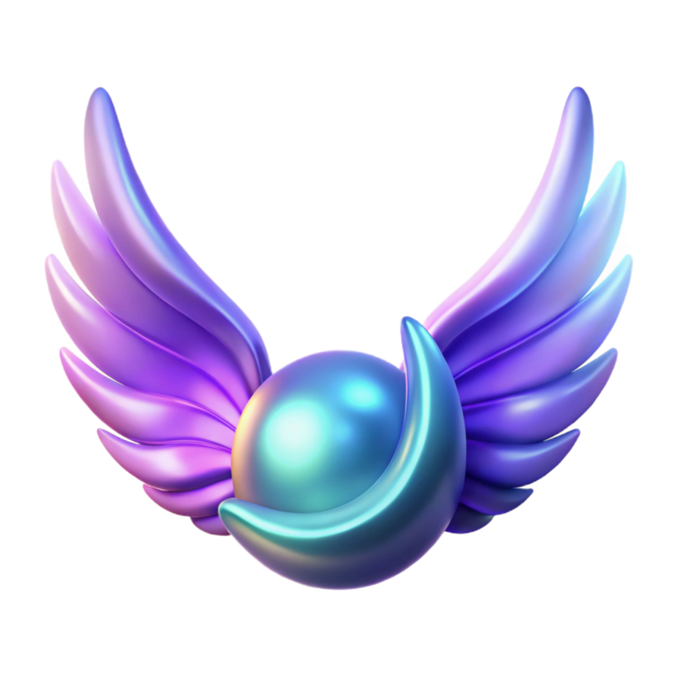 magnificent abstract Iridescent Orb with Wings 3D Render high resolution png