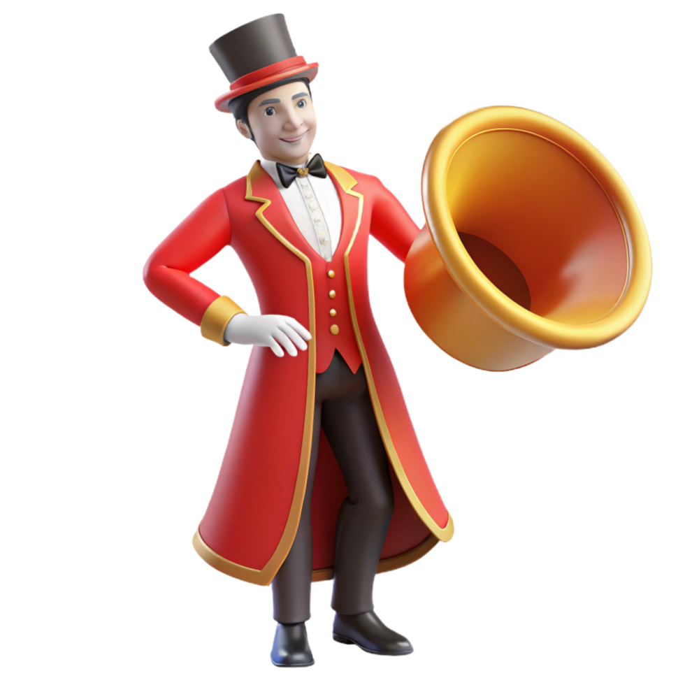 stunning traditional Ringmaster Announcement 3D Render of Circus Showman authentic png