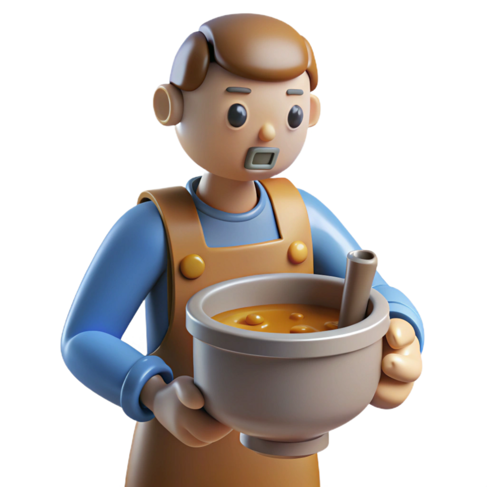 dramatic abstract 3D Cartoon Chef Serving Soup exclusive png