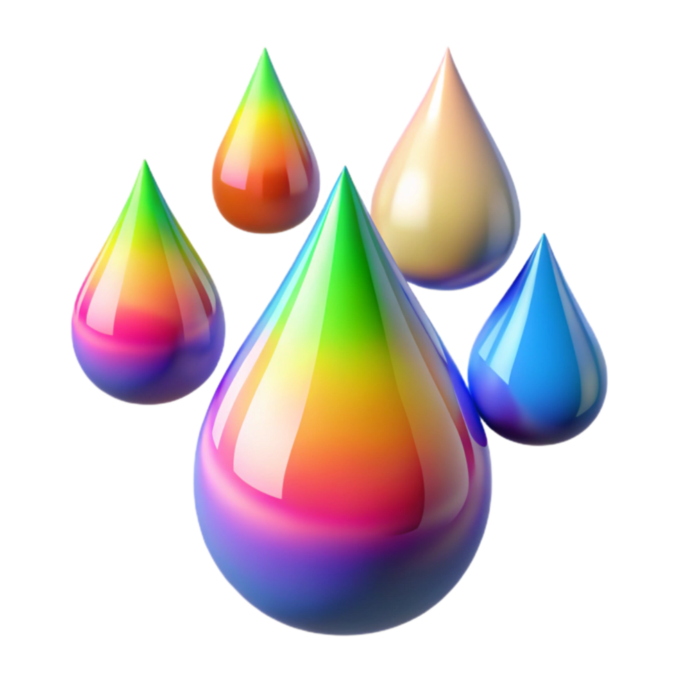 stunning abstract Rainbow Droplets Vibrant Colors, Glossy Finish detailed png