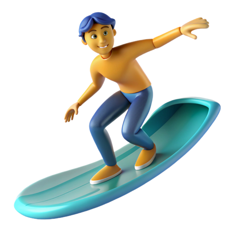 stunning abstract 3D Cartoon Surfer Riding a Wave authentic png