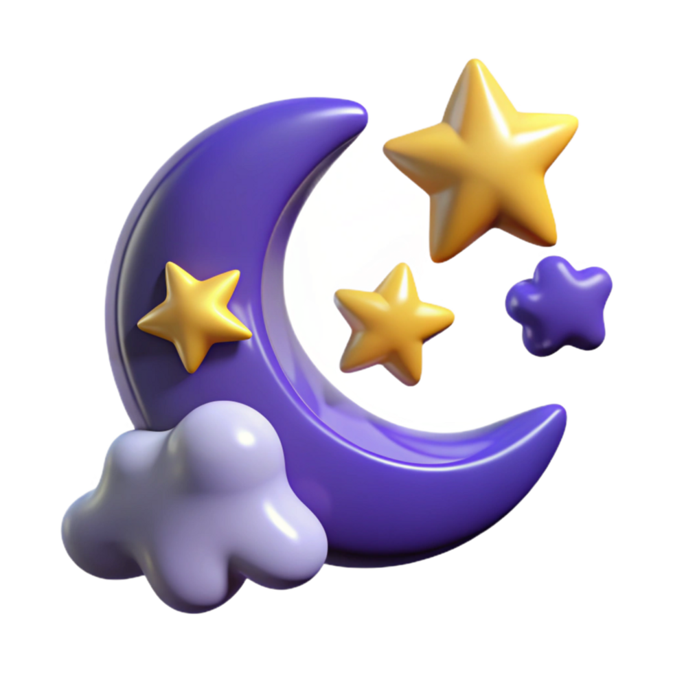 elegant minimalist 3D Cartoon Crescent Moon, Stars, and Clouds exclusive png