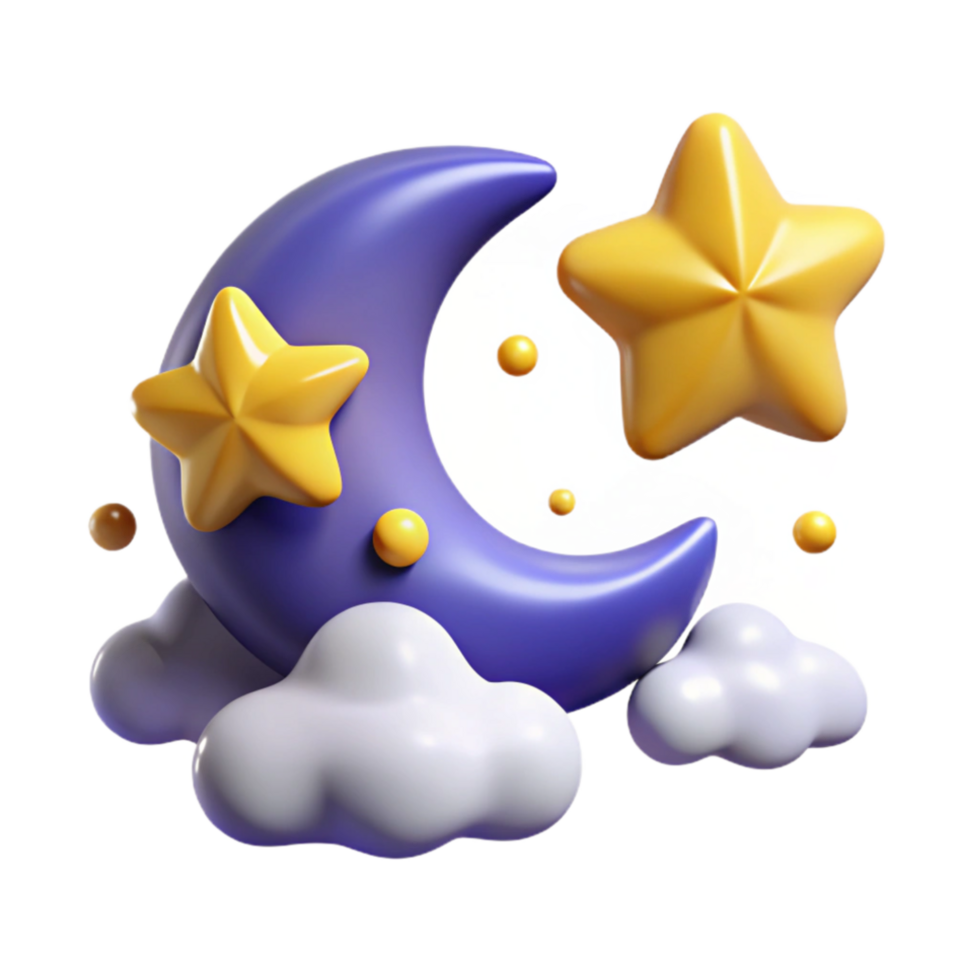 vibrant traditional 3D Render Crescent Moon, Stars, Clouds high quality png