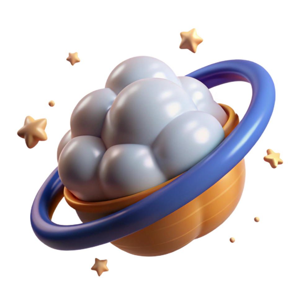 vibrant contemporary Cloudy Planet with Rings and Stars 3D Render professional png