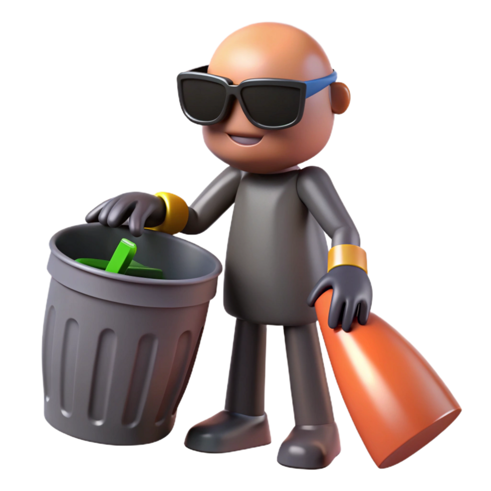 wonderful artistic Cool 3D Cartoon Character Cleaning Up Trash genuine png