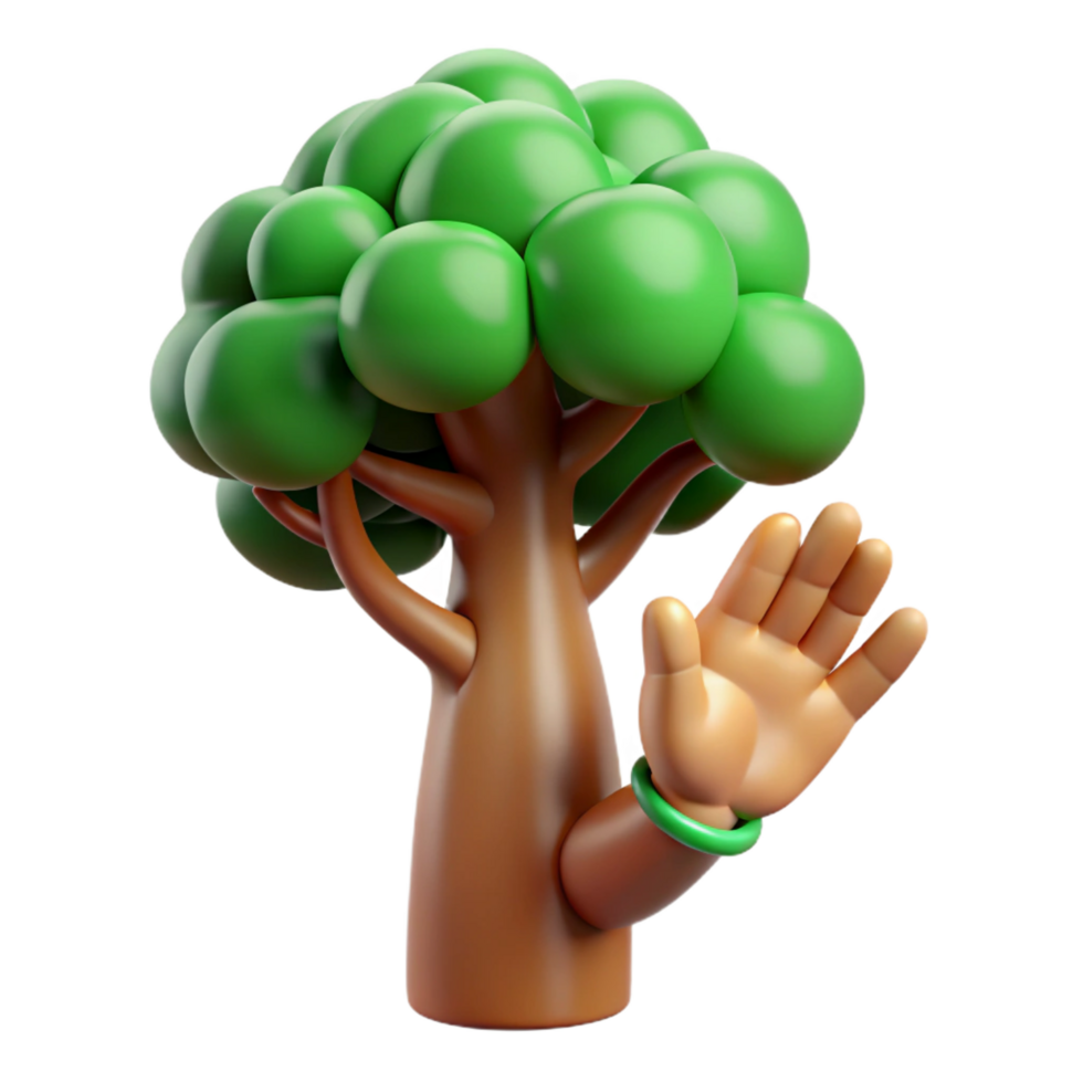 wonderful modern Cartoon Tree with Waving Hand Eco-Friendly 3D Render high resolution png