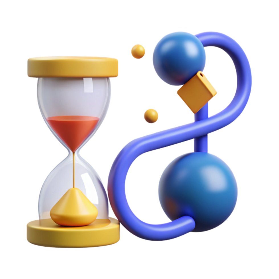 dramatic contemporary Time Management Process Optimization, Efficiency, Productivity, Flow, Workflow, Sand Timer, Abstract, 3D Render, Design high quality png