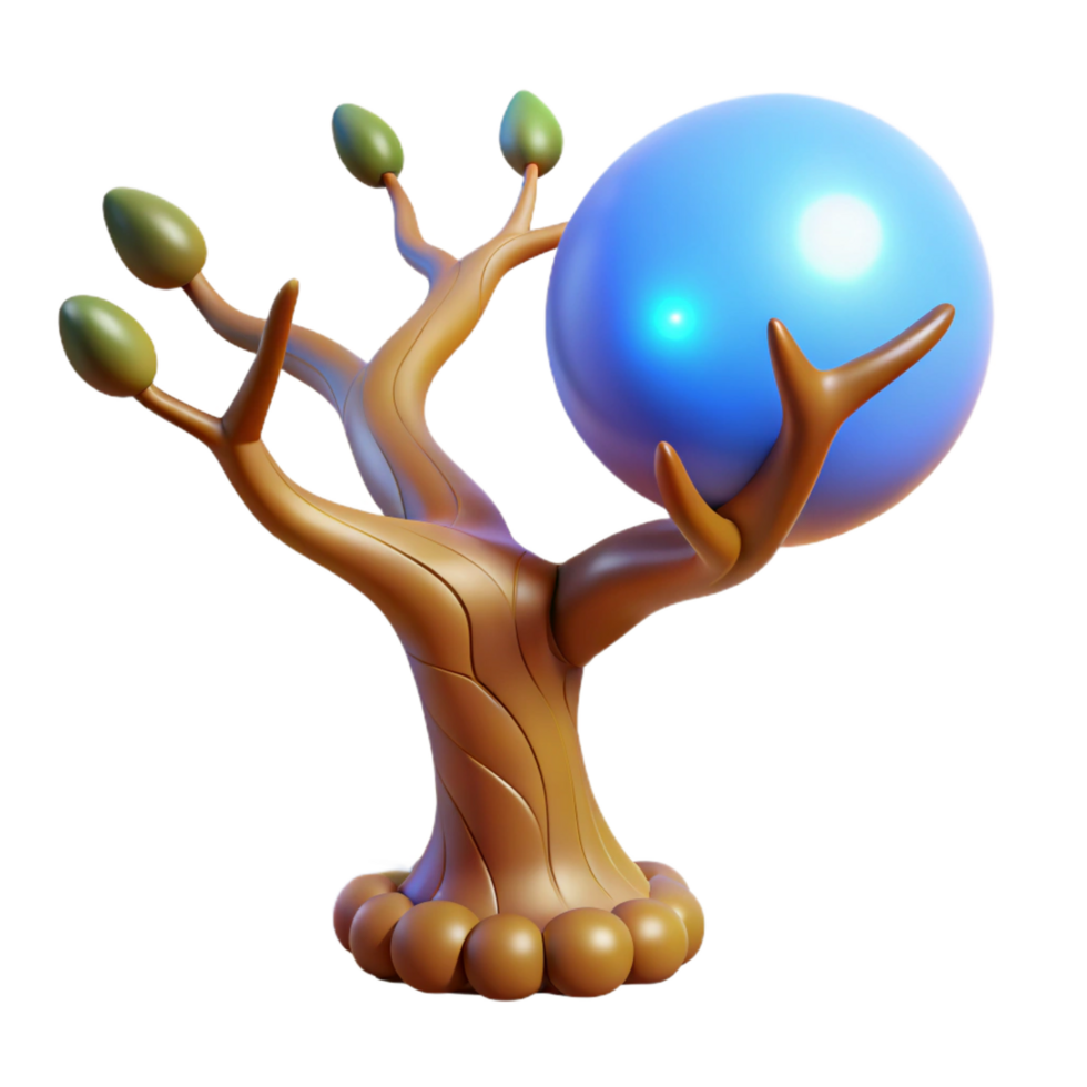 magnificent abstract Stylized Tree with Glowing Orb 3D Render genuine png