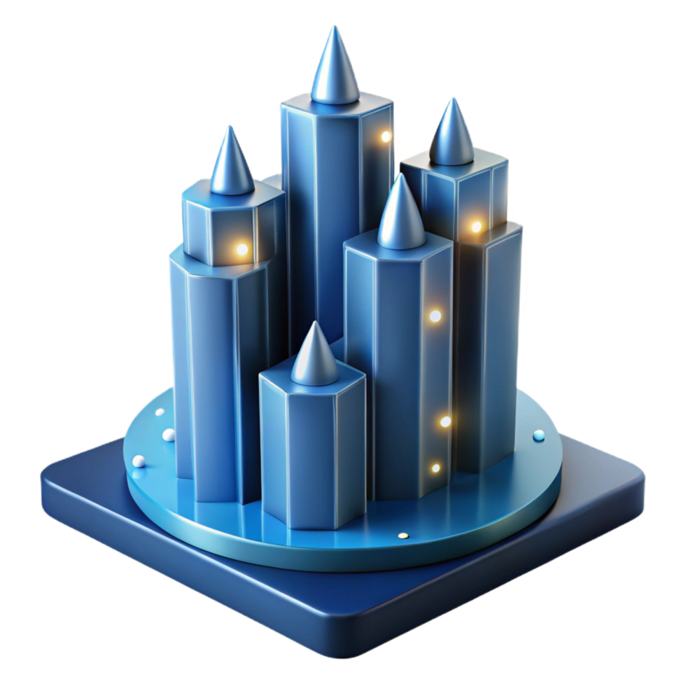 impressive rustic Abstract Cityscape 3D Render of Illuminated Towers high resolution png