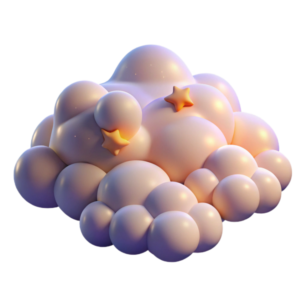 elegant abstract Dreamy 3D Cloud with Stars Fluffy, Cute, Render high resolution png