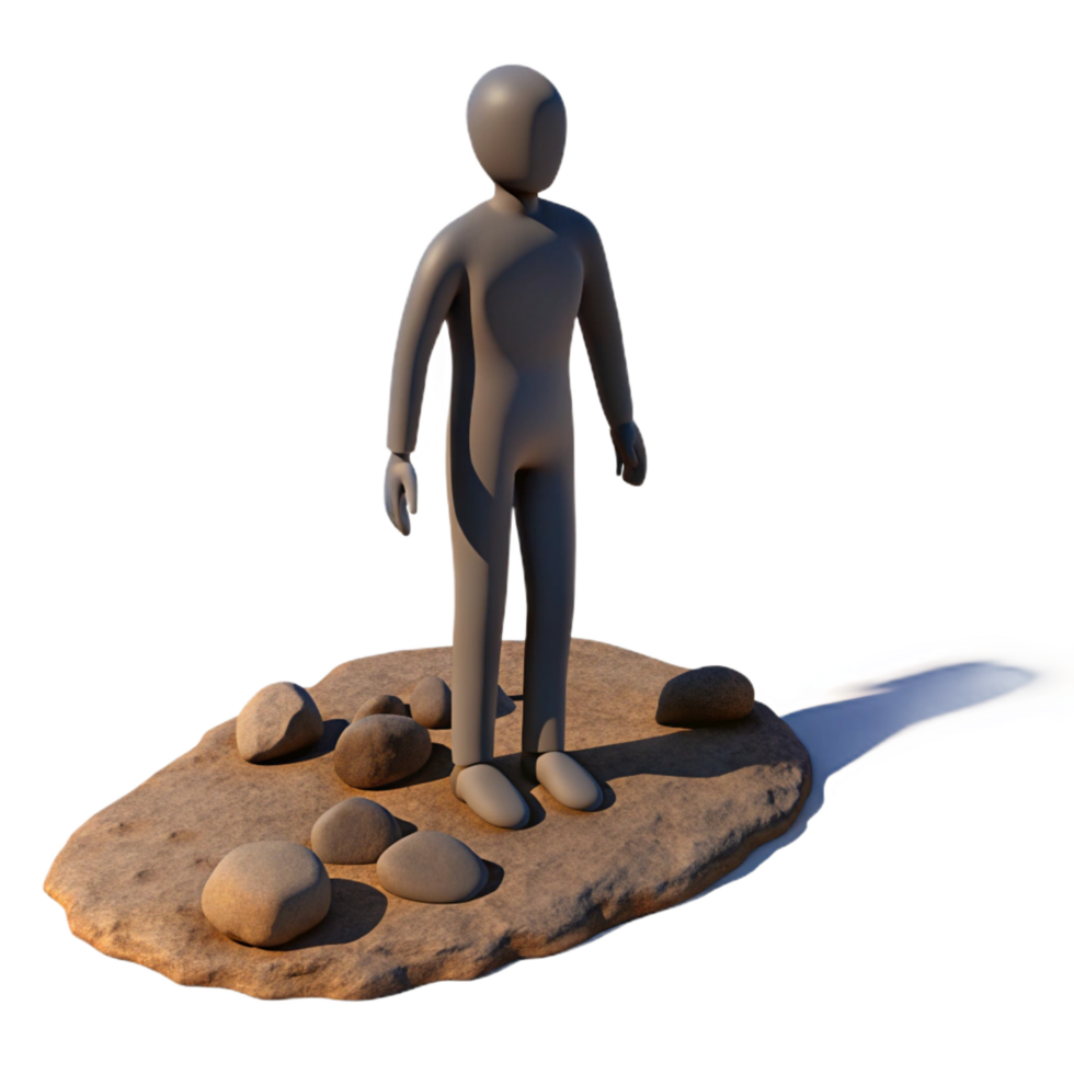 stunning artistic 3D Figure Standing on Rocks Isolation and Uncertainty exclusive png