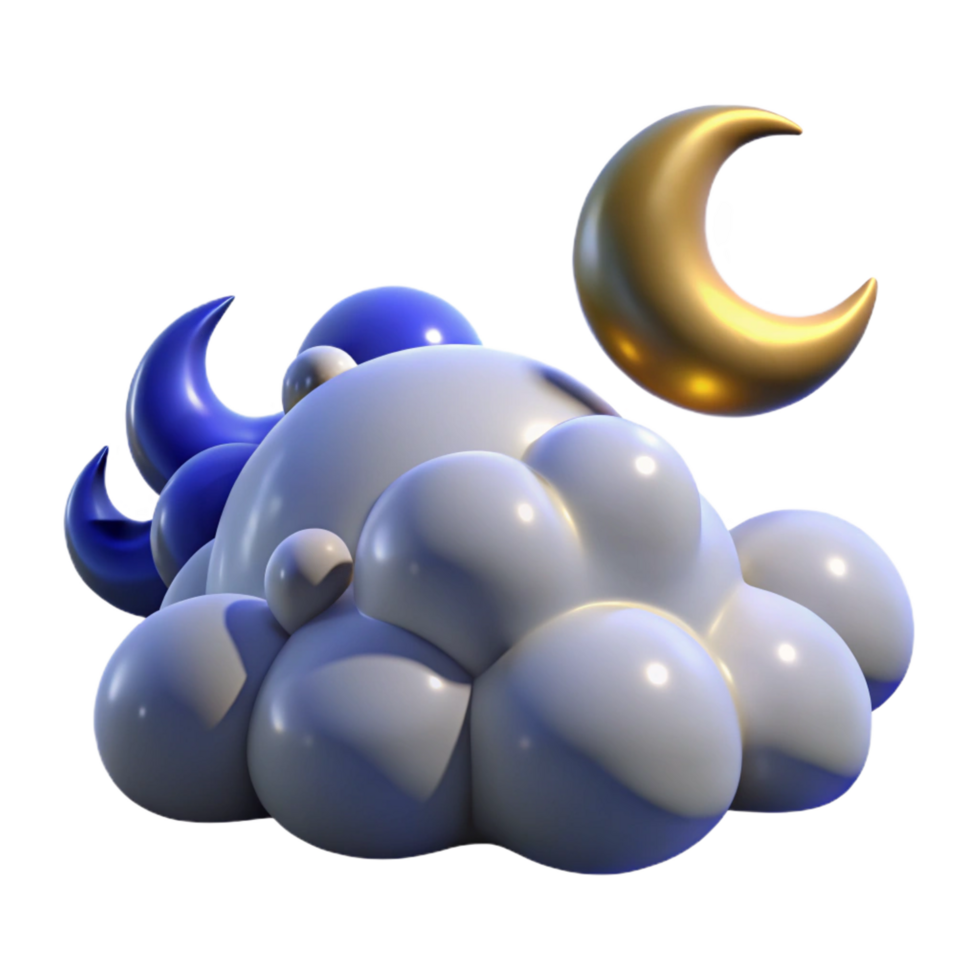 serene contemporary Dreamy Cloud and Crescent Moon 3D Render authentic png