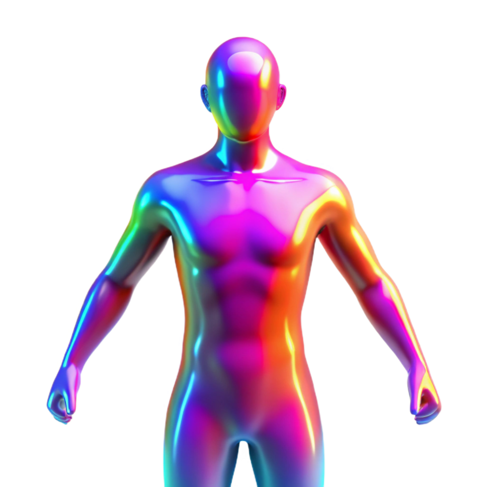 serene traditional Rainbow Humanoid 3D Model of a Colorful Figure 4K png