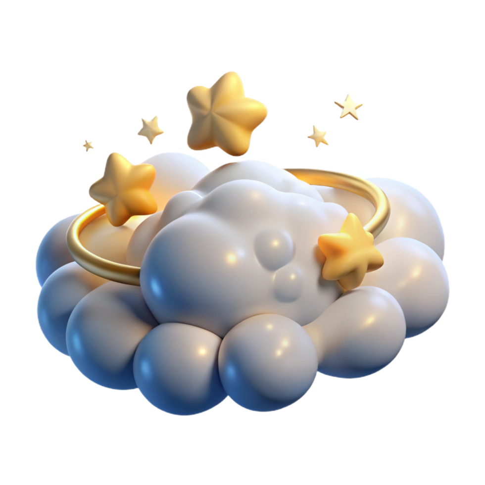 wonderful traditional 3D Render Dreamy Cloud with Golden Stars premium png