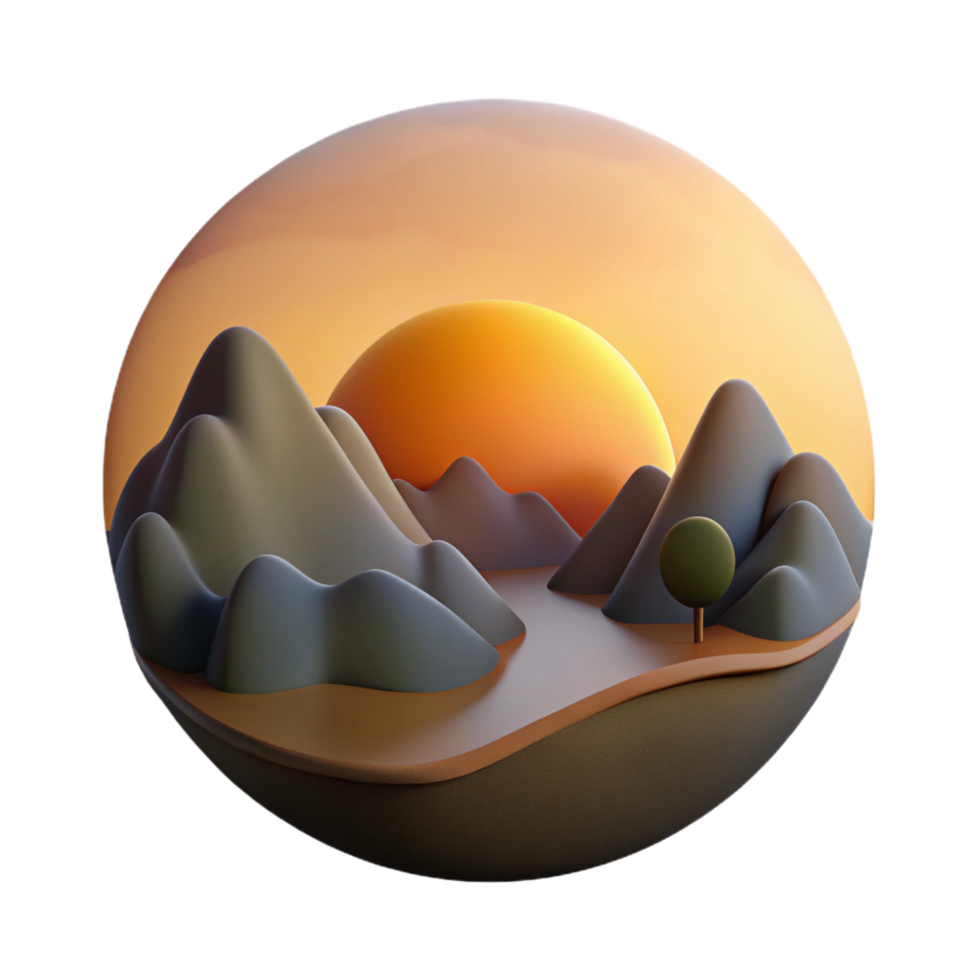beautiful vintage Sunset Mountain Landscape 3D Rendered Scene detailed png