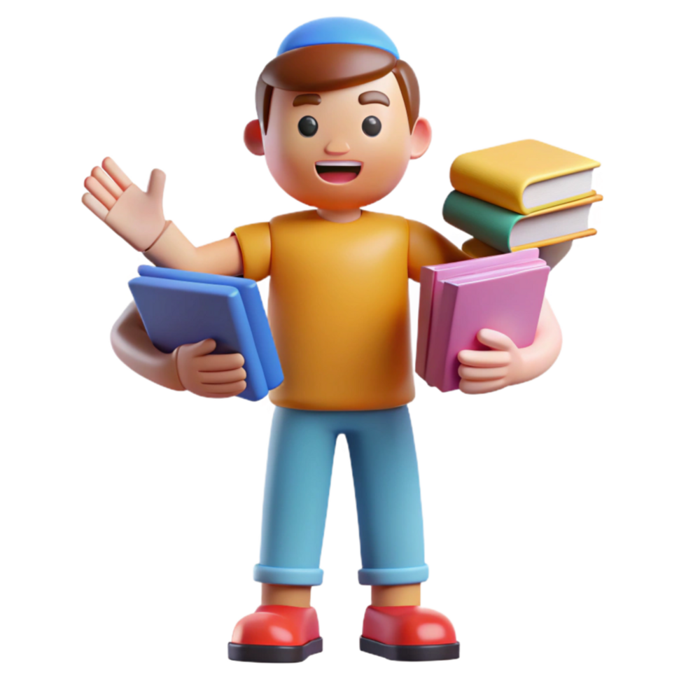 magnificent classic Student with Books Education, Learning, Knowledge, Reading, Study, School, Child, 3D Render, Books, Boy 4K png