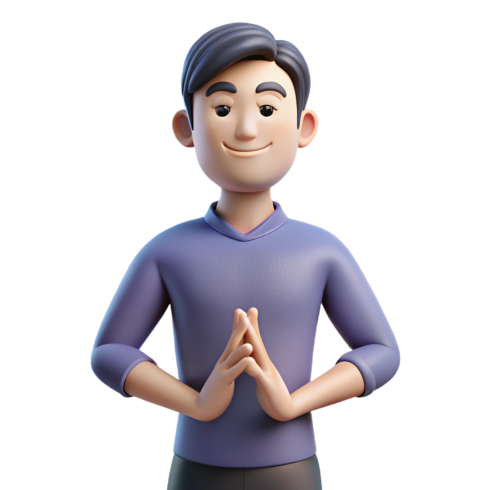magnificent artistic 3D Cartoon Man, Peaceful Pose, Animated Character authentic png