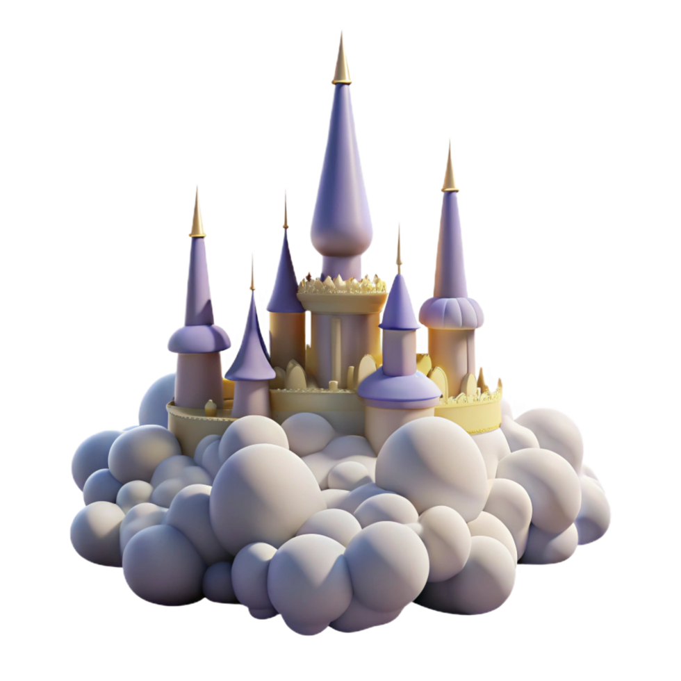 serene minimalist Fairytale Castle in the Clouds A Dreamlike 3D Render high quality png