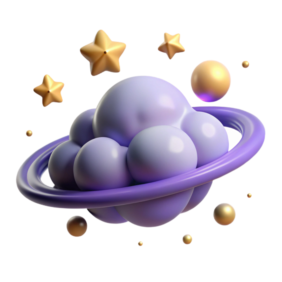 extraordinary vintage Purple Planet with Ring and Stars 3D Render exclusive png