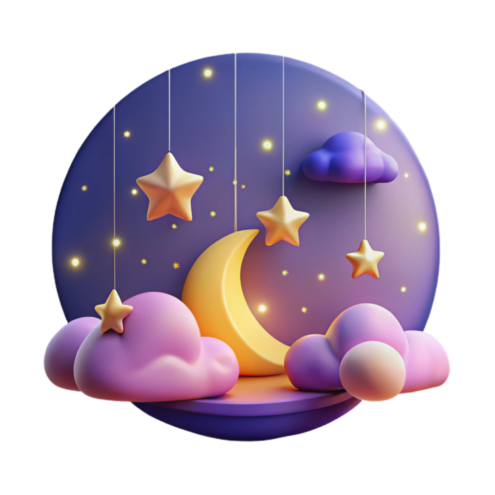 serene rustic Night Sky, Moon, Stars, Clouds, 3D Render genuine png