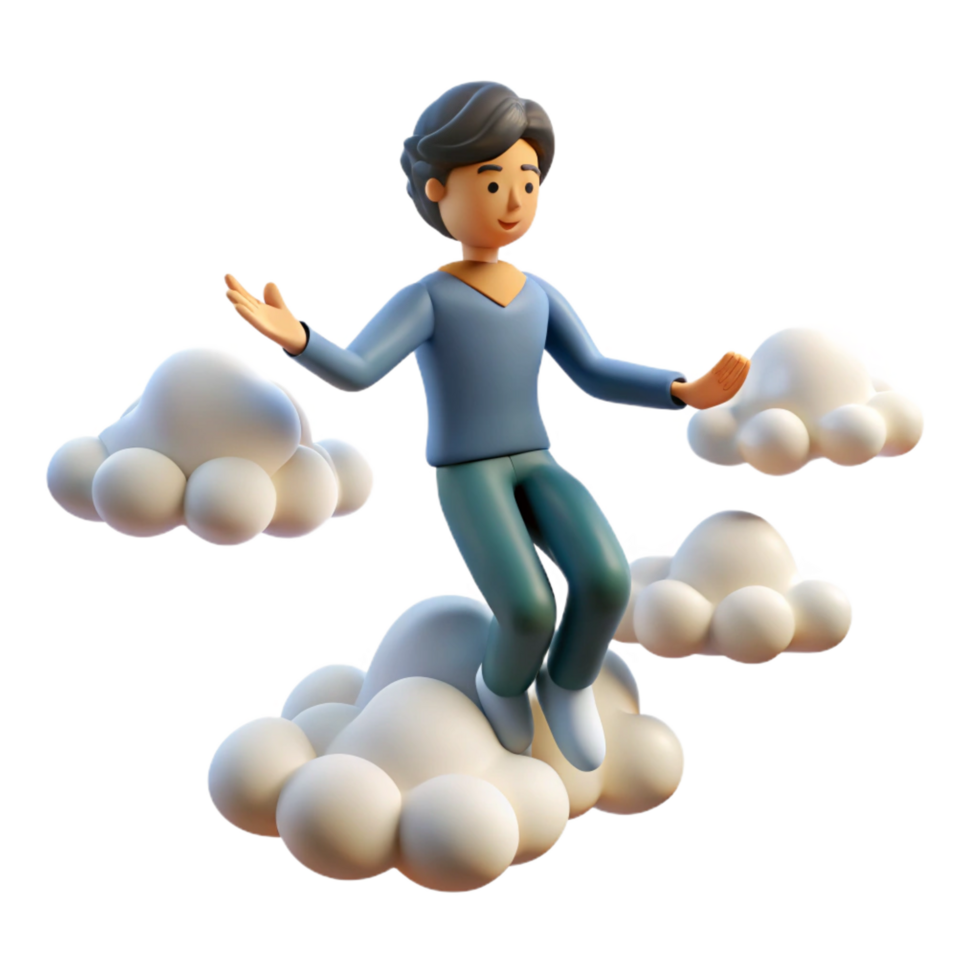 stunning classic 3D Render Person Joyfully Floating on Clouds high resolution png