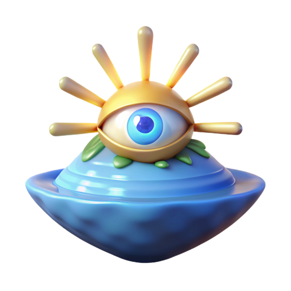 elegant rustic 3D Render of a Single Blue Eye on a UFO exclusive png