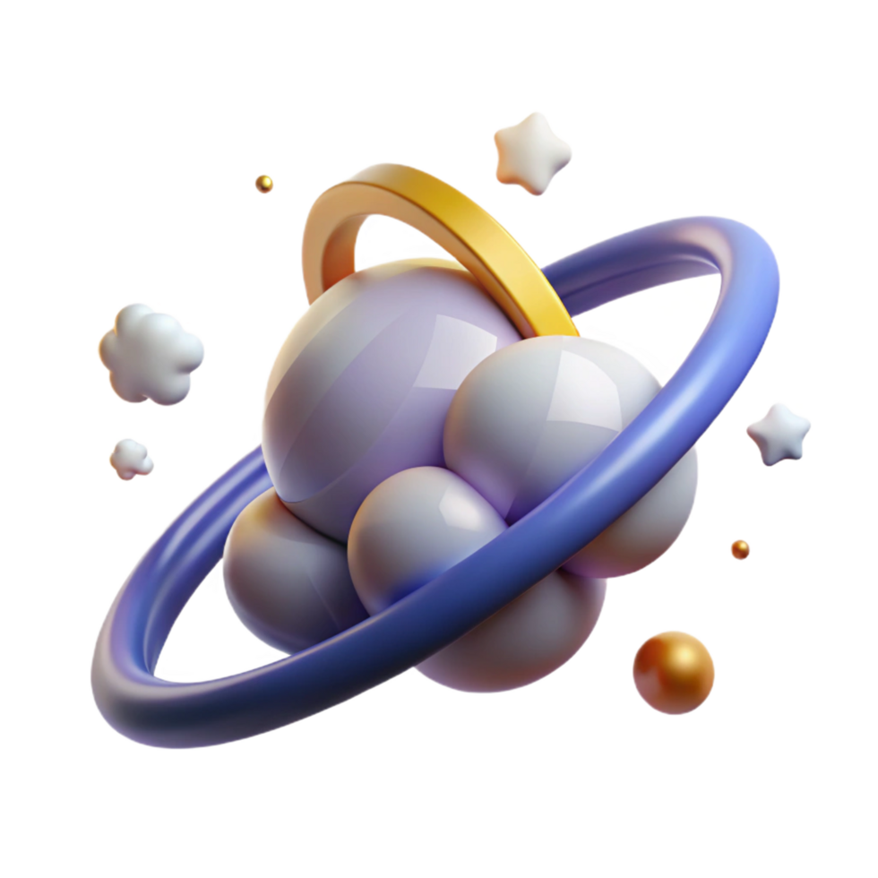 vibrant abstract Abstract 3D Planet Render Purple, Gold, and Blue Cosmic Scene 4K png