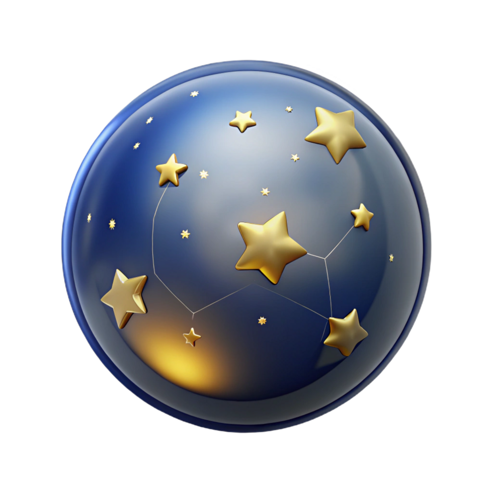 magnificent creative Celestial Sphere Golden Stars on Blue Orb 4K png