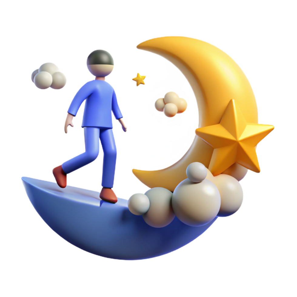 beautiful creative Nighttime Dreamscape 3D Character on Crescent Moon professional png
