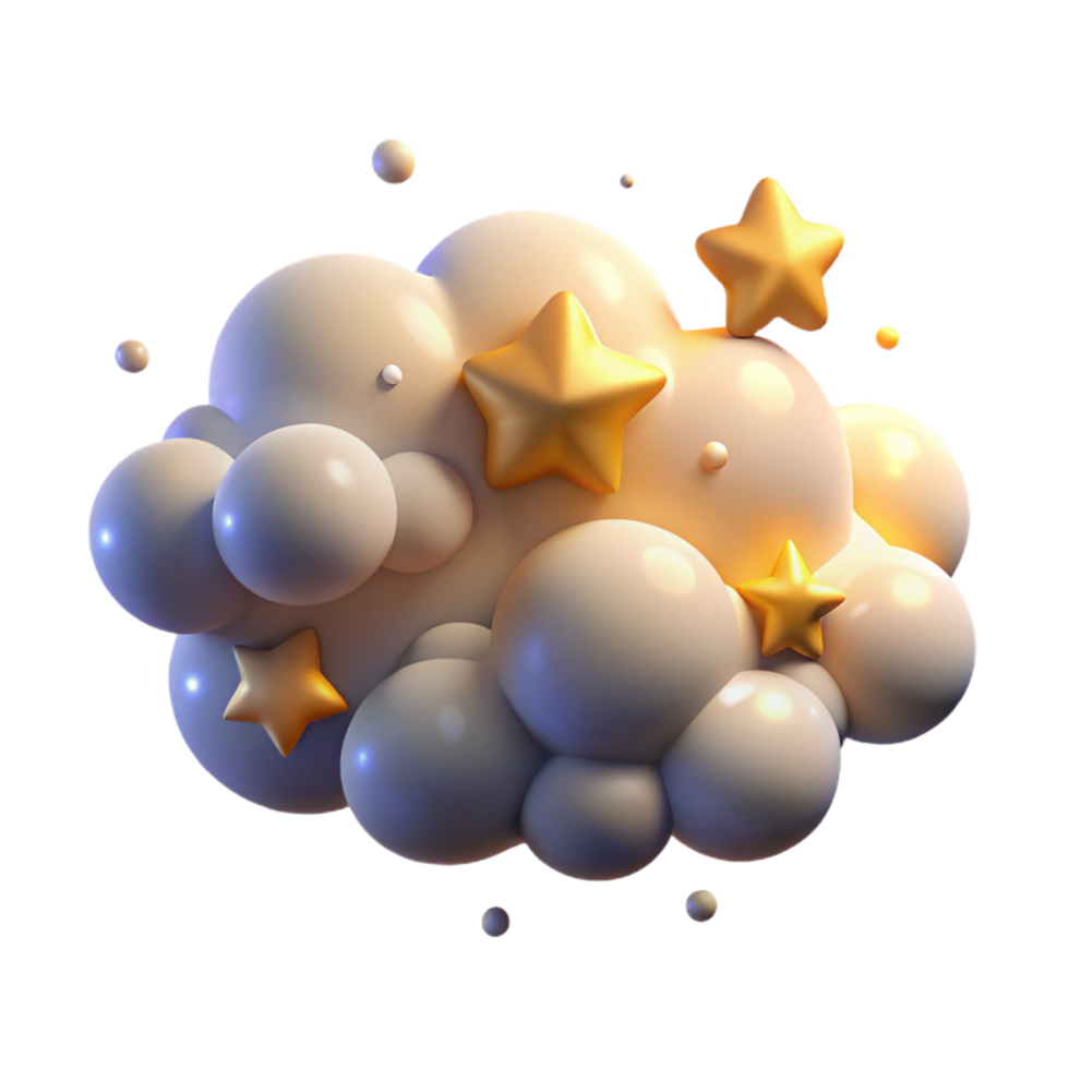 impressive classic Dreamy 3D Cloud with Golden Stars high resolution png