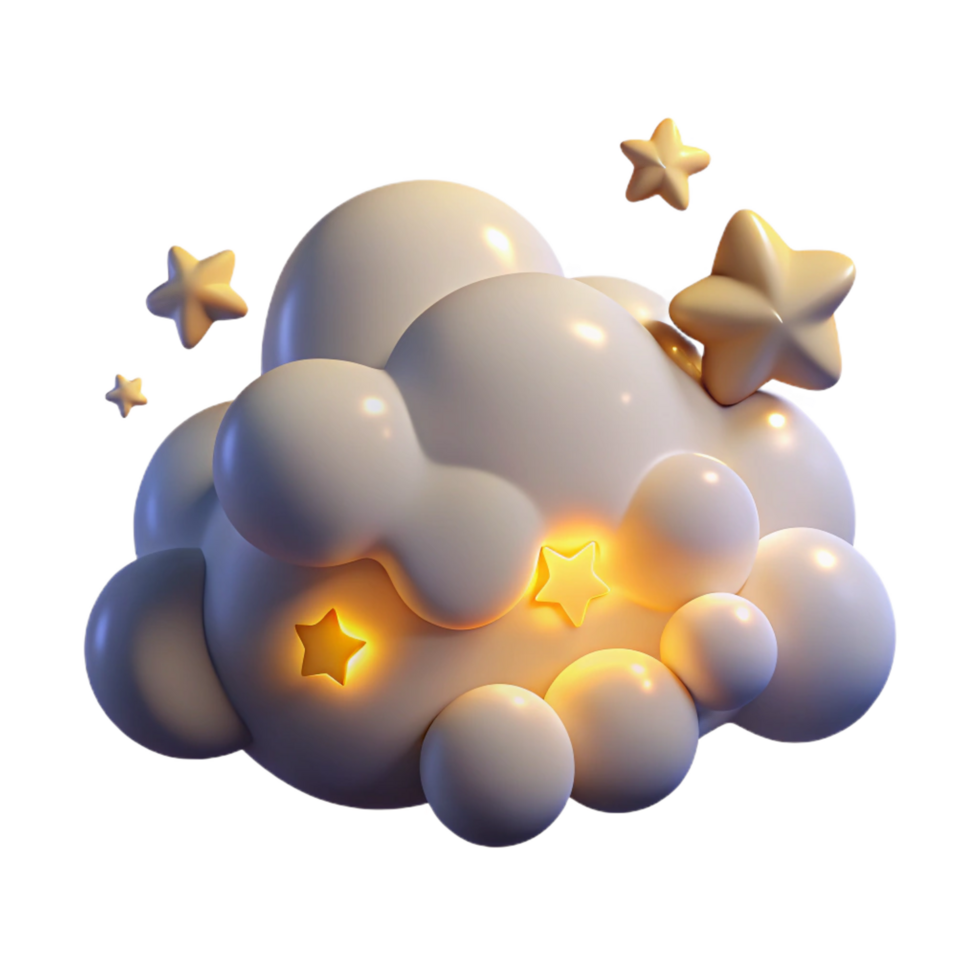 wonderful vintage Glowing Cloud with Stars 3D Render 4K png