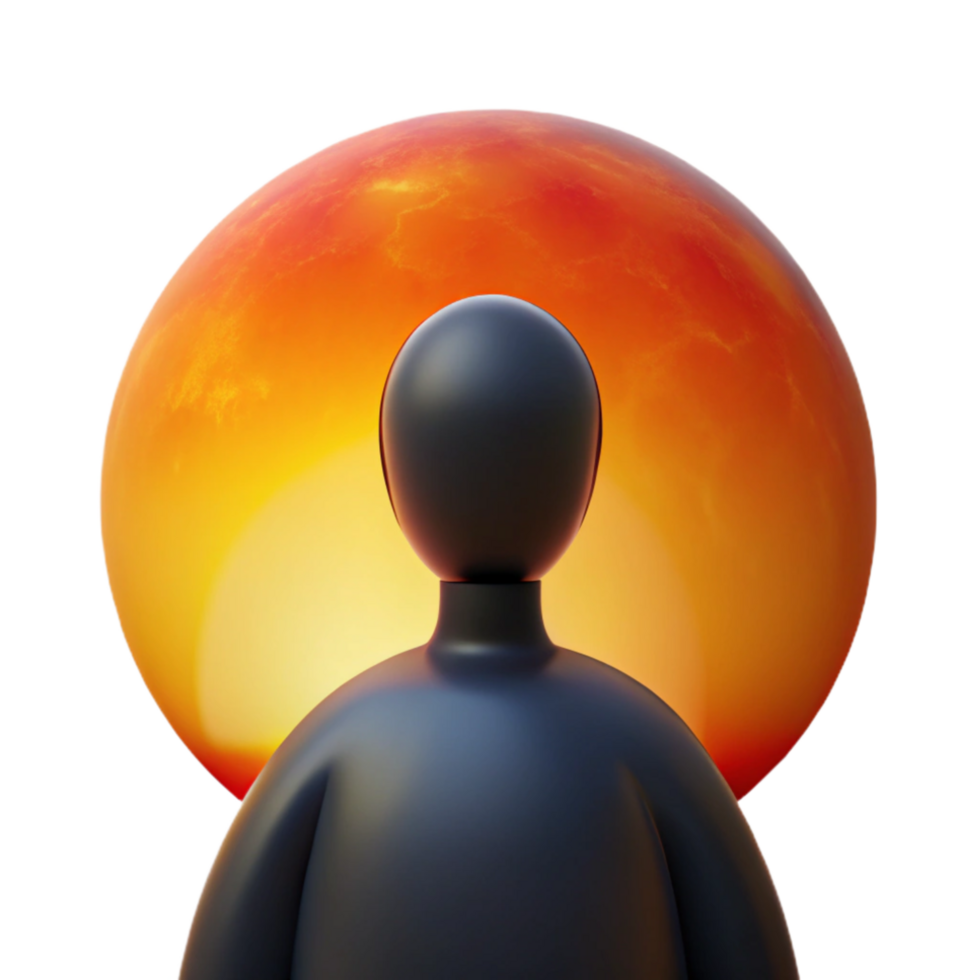 beautiful creative Contemplating the Sunset A 3D Render of Human Figure and Celestial Body high resolution png