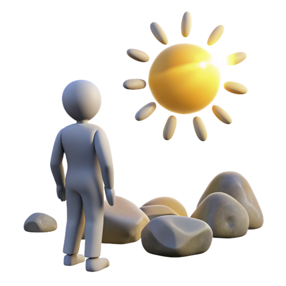 serene vintage Person Gazing at Sun, Rocks in Foreground original png